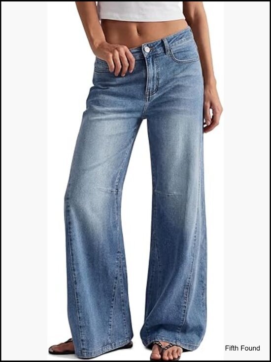 Denim - Women's High Waisted Wide Leg Barrel Jeans Stretch Denim Pants